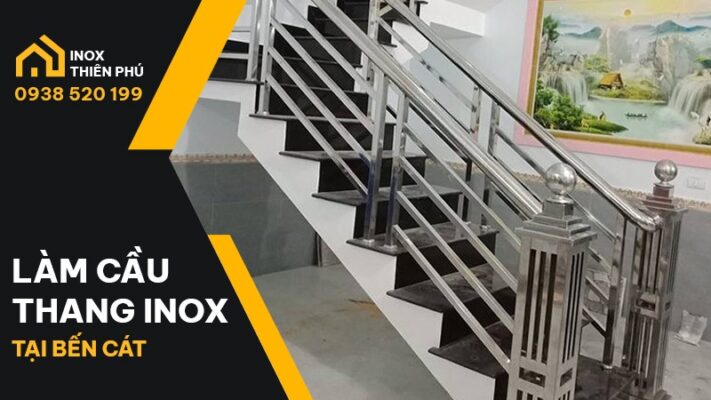 Mẫu làm cầu thang inox Bến Cát (mẫu đơn giản)