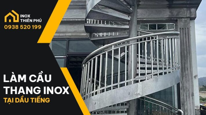 Cầu thang Inox hình xoắn ốc thường được bố trí tại những không gian mở được Inox Thiên Phú Bình Dương tư vấn thiết kế cho khách hàng tại Dầu Tiếng