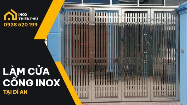 Hoàn thiện cửa cổng inox tại Dĩ An, mẫu 4 cánh. Thi công bởi Inox Thiên Phú Bình Dương